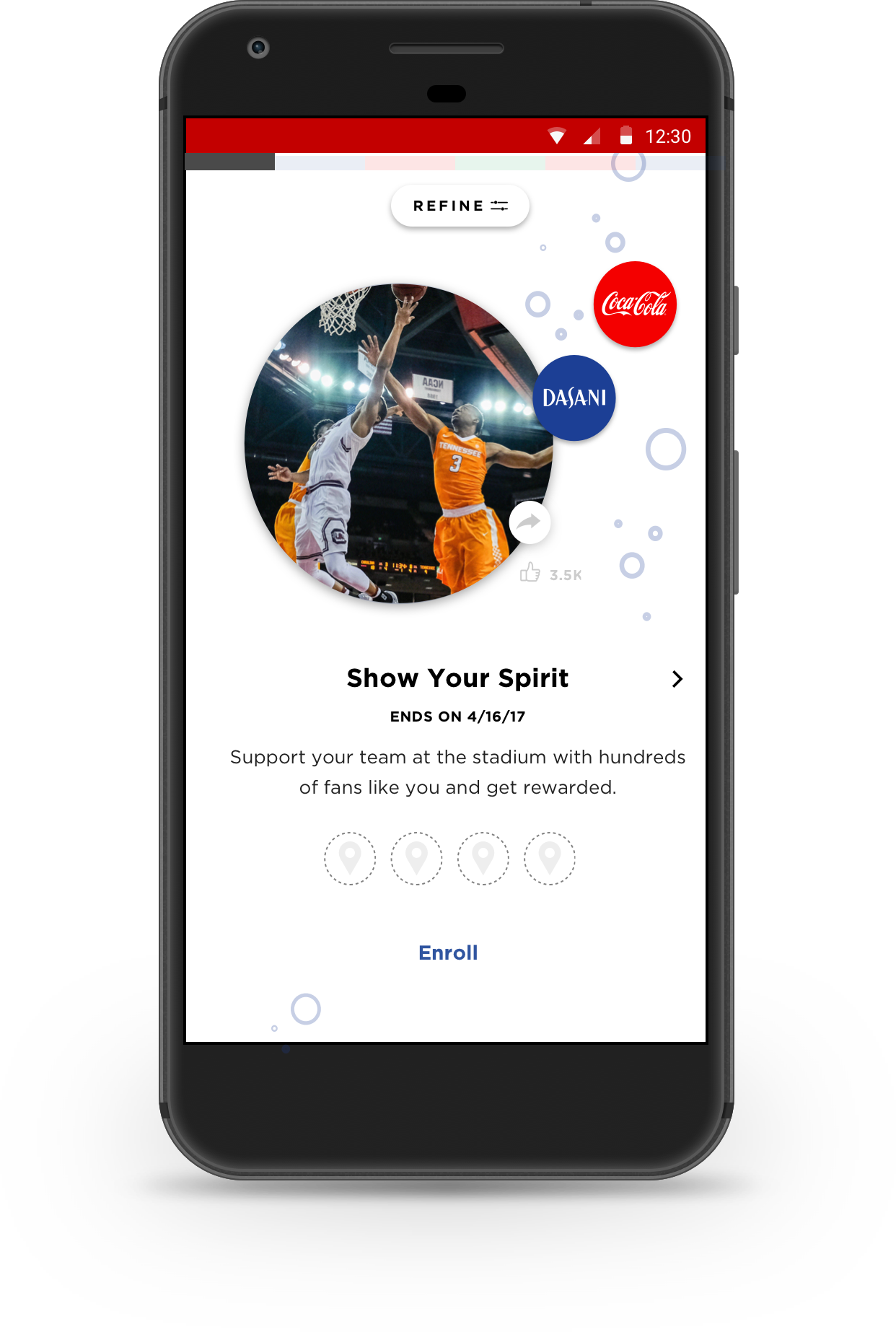 App homescreen showing active campaigns and progress
