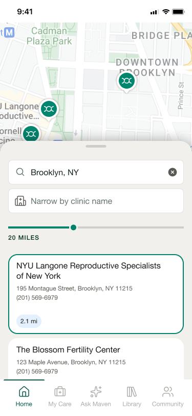 Clinic Finder — map and list of nearby clinics