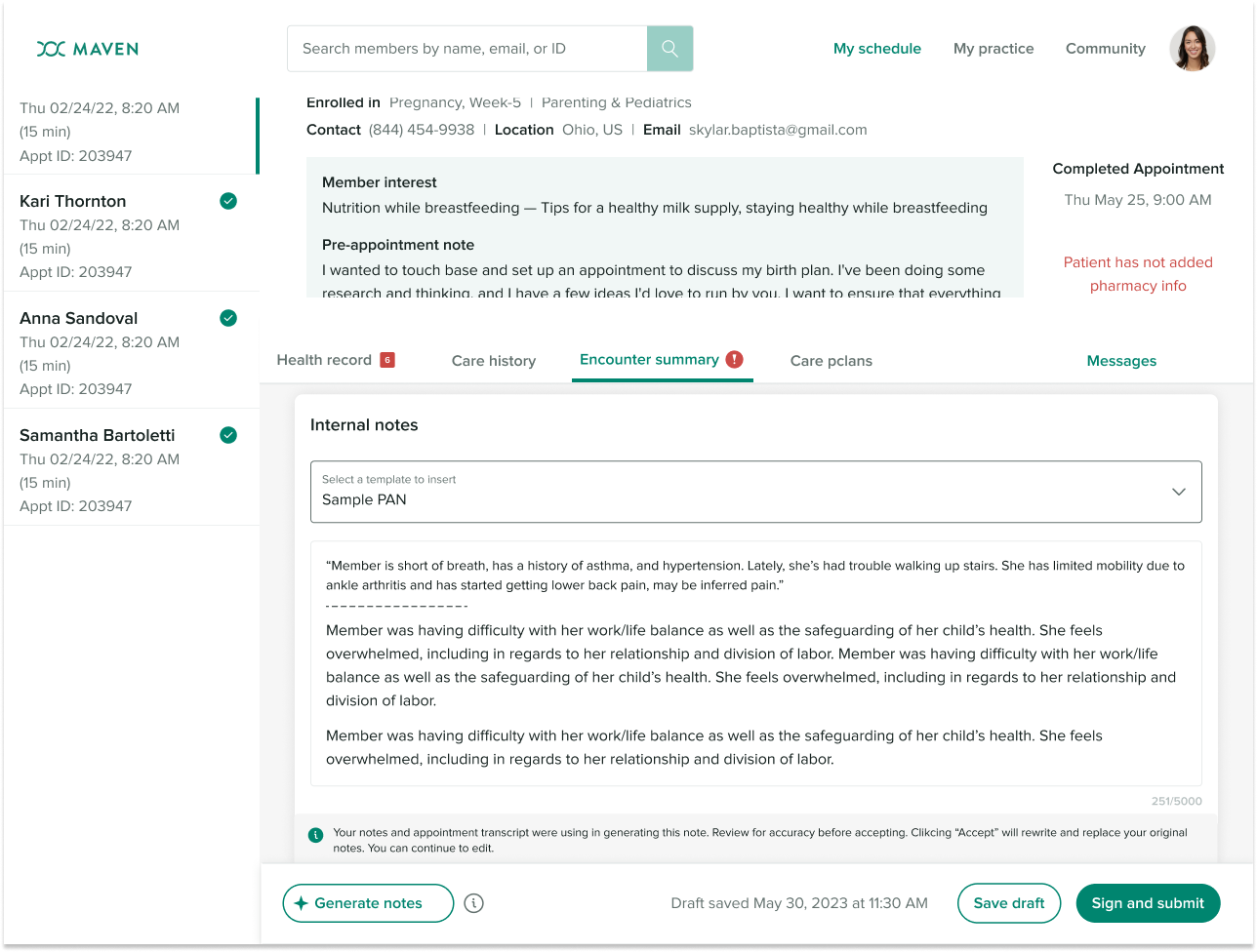 MPractice Assistant — real-time visit note generation