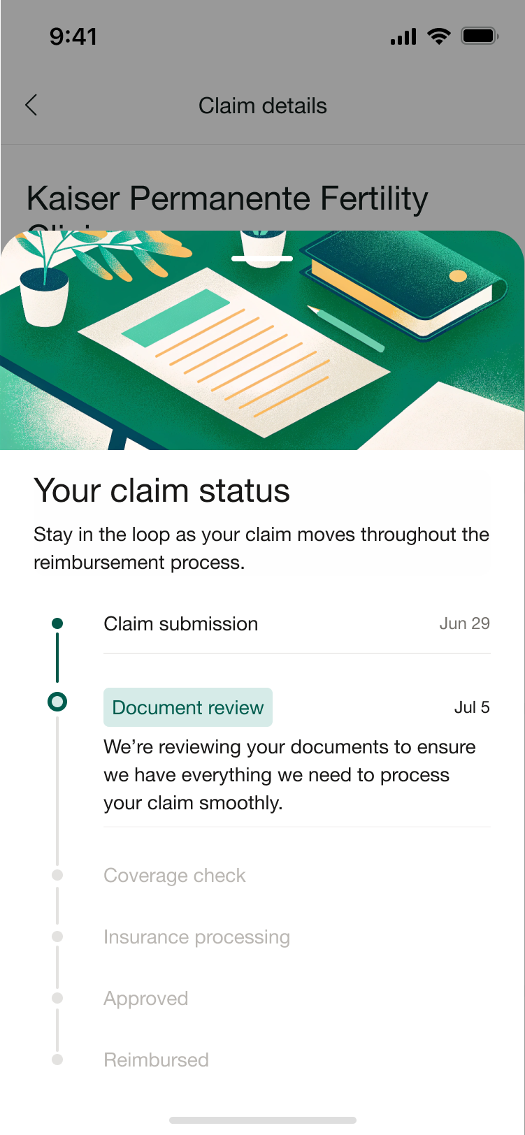 Reimbursement tracker — claim status timeline